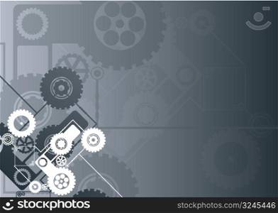 Vector illustration of a technological clockwork cog background in black color.