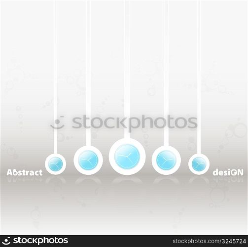 Vector illustration of a time business concept abstract design with hanging clocks and retro bubbles background.