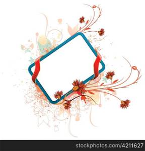 vector illustration of a watercolor floral frame with grunge