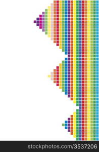 Vector illustration of a wavy rainbow wall full of squares with black ink splatter below it and white paint over it. Little squares falling away.