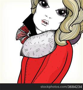 vector illustration of a woman in a red coat
