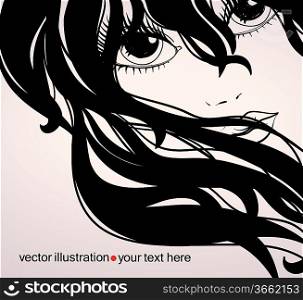 vector illustration of a woman with long dark hair