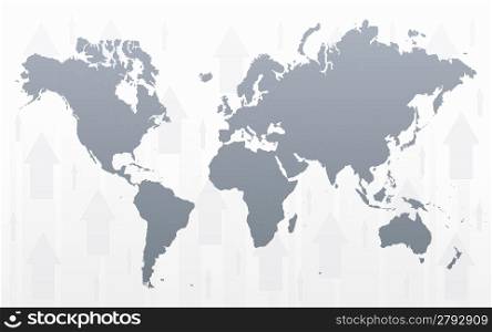 Vector illustration of a world map with conceptual arrows background.