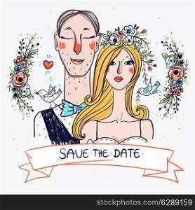 vector illustration of a young couple for wedding design
