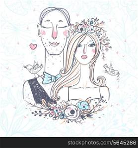 vector illustration of a young pair for wedding design