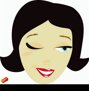 Vector illustration of a young woman winking retro style with flip hair. No gradients were used when creating his illustration.