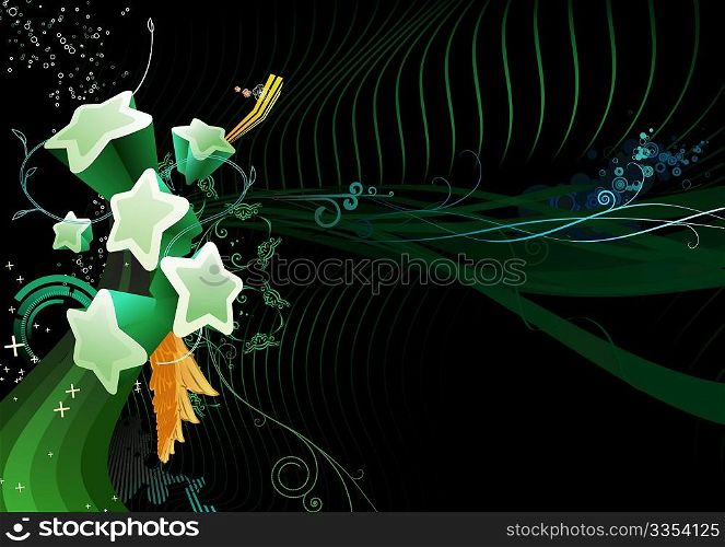 Vector illustration of abstract background made of floral elements and fun party colors stars