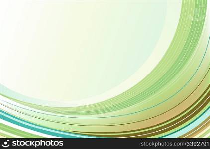 Vector illustration of abstract background made of green Rainbow curved lines