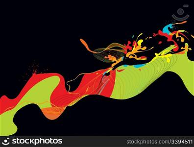 Vector illustration of abstract background made with color splashes and curved lines