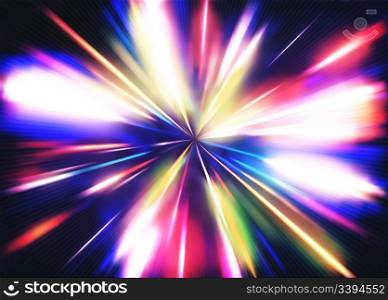 Vector illustration of abstract background with blurred magic neon color light rays