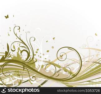 Vector illustration of abstract background with curved lines and floral elements