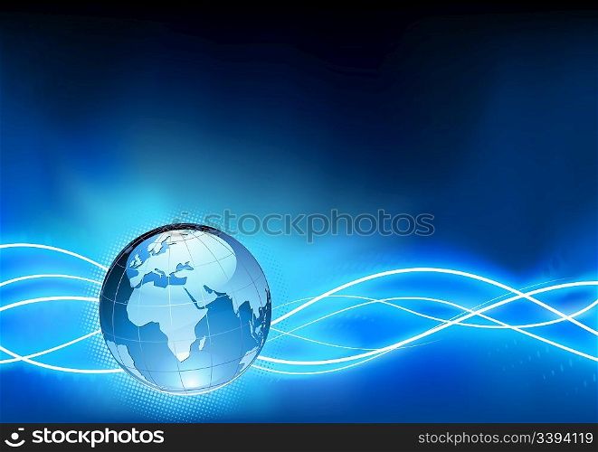 Vector illustration of abstract blue Background with Glossy Earth Globe