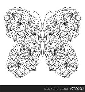 Vector illustration of abstract butterfly on white background.Coloring page for adult.. butterfly on white background