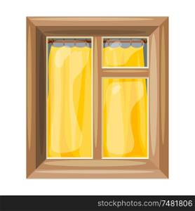 Vector illustration of abstract Cartoon windows with yellow curtain on a white background. Cartoon style. Cartoon Housing Element window