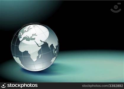 Vector illustration of abstract dark background resembling motion blurred light with Glossy Earth Globe
