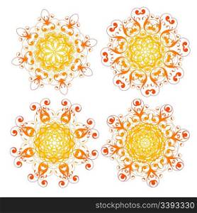 Vector illustration of abstract floral and ornamental elements set. Snowflakes and stars for your Christmas design