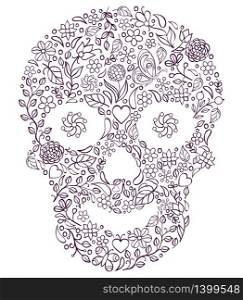 Vector illustration of abstract floral skull isolated on white background.