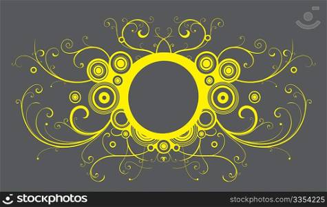 Vector illustration of abstract frame made of floral elements, funky circles and curve lines
