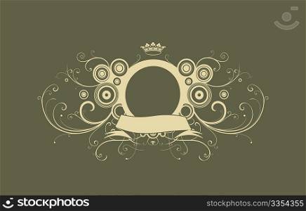 Vector illustration of abstract frame made of floral elements with crown and banner