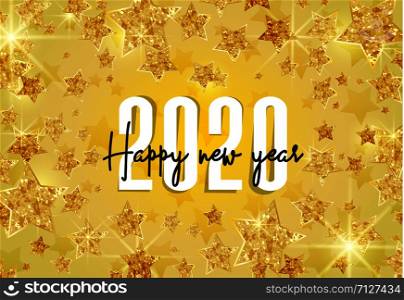 Vector illustration of abstract gold stars for 2020 background. Happy New Year. Happy New Year 2020