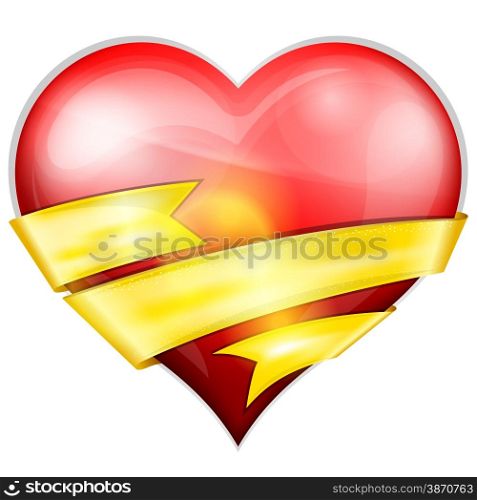 Vector illustration of abstract heart with golden ribbon