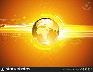 Vector illustration of abstract hi-tech Background with Glossy Earth Globe