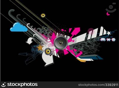 Vector illustration of abstract party design with urban music scene