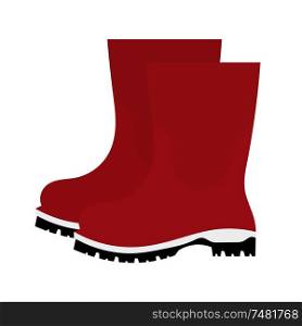 Vector illustration of abstract red rubber boots on a white background. Autumn shoes on a white background. Isolated object