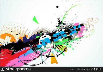 Vector illustration of abstract urban background with colorful grunge Design elements