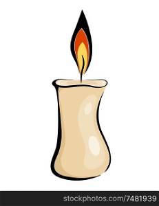 Vector illustration of abstract vintage wax candle in a candlestick on a white background. Retro candle with flame isolated on white background, vintage Object