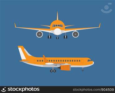 Vector illustration of airplane isolated on blue background