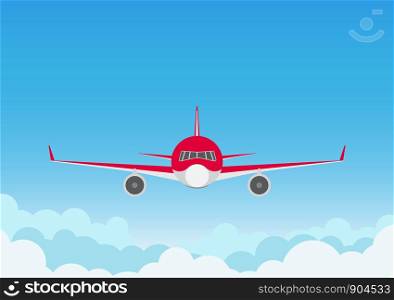 Vector illustration of airplane on blue sky background