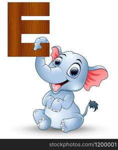 Vector illustration of Alphabet E with Elephant cartoon