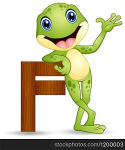 Vector illustration of Alphabet F with Frog cartoon