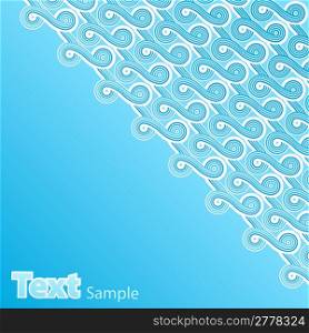 Vector illustration of an abstract corner background made of curly ribbon blue intertwined waves.