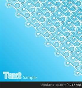 Vector illustration of an abstract corner background made of curly ribbon blue intertwined waves.
