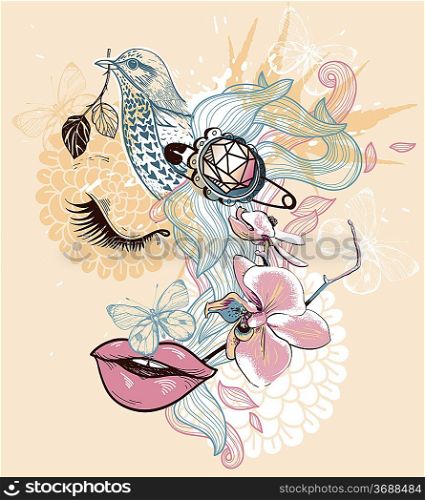 vector illustration of an abstract floral girl