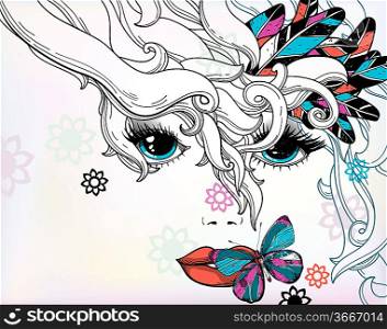 vector illustration of an abstract girl with fantasy haircut