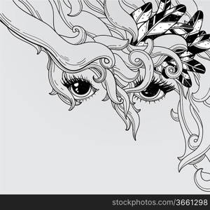 vector illustration of an abstract girl with feathers