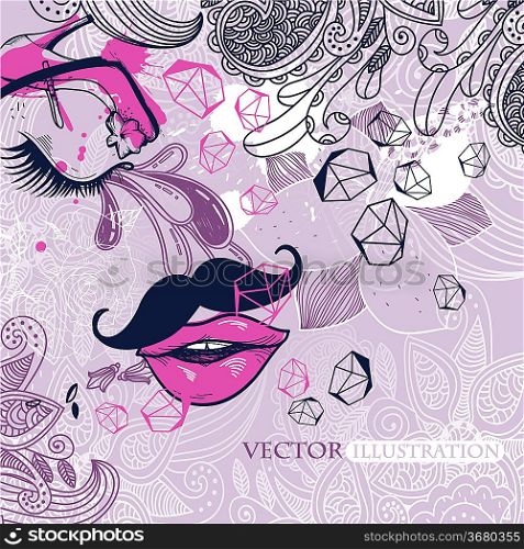 vector illustration of an abstract girl with trendy mustache