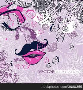 vector illustration of an abstract girl with trendy mustache