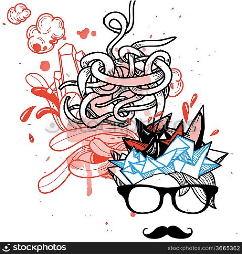 vector illustration of an abstract man with trendy mustache