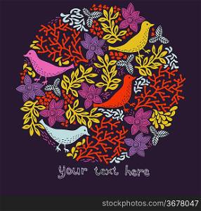 vector illustration of an abstract planet with colorful birds and plants