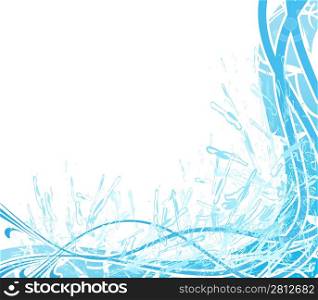 Vector illustration of an abstract water splash funky background with water bubbles and flowing shapes. Corner design.