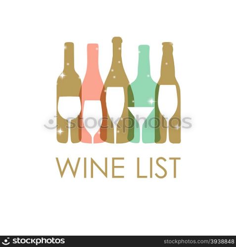 Vector Illustration of an Abstract Wine Background. Vector Illustration of wine bottles and glasses in pastel colors. Wine list design template. Christmas or New year wine card.