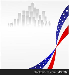 Vector illustration of an American flag and the city