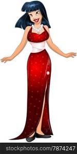 Vector illustration of an asian woman in red evening dress.&#xA;
