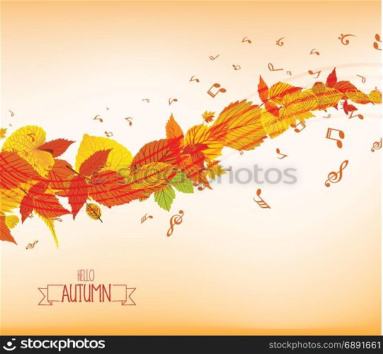 Vector Illustration of an autumn leaves and musical is my soul background