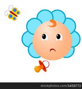 Vector illustration of an infant with a pacifier and a butterfly