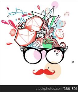vector illustration of an invisible face with red mustache and fantasy haircut